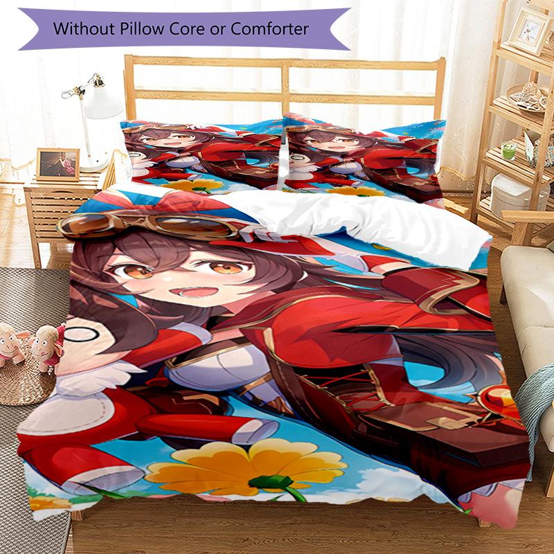 3pcs Genshin Impact characters7 pattern bedding set duvet cover set includes duvet cover &pillowcases, perfect all season bedroom decoration & gift
