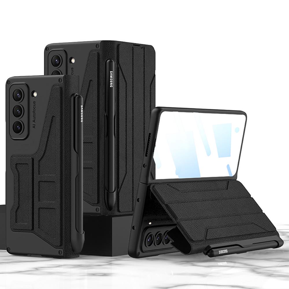 Samsung Z Fold5 Leather Flip Case with Pen Slot - Foldable Screen Protective Cover