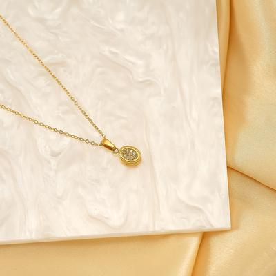 Solid Simple Geometric Premium Sense Zircon Medieval Oval Necklace Titanium Steel Gold Plated Non-Allergy Ladies