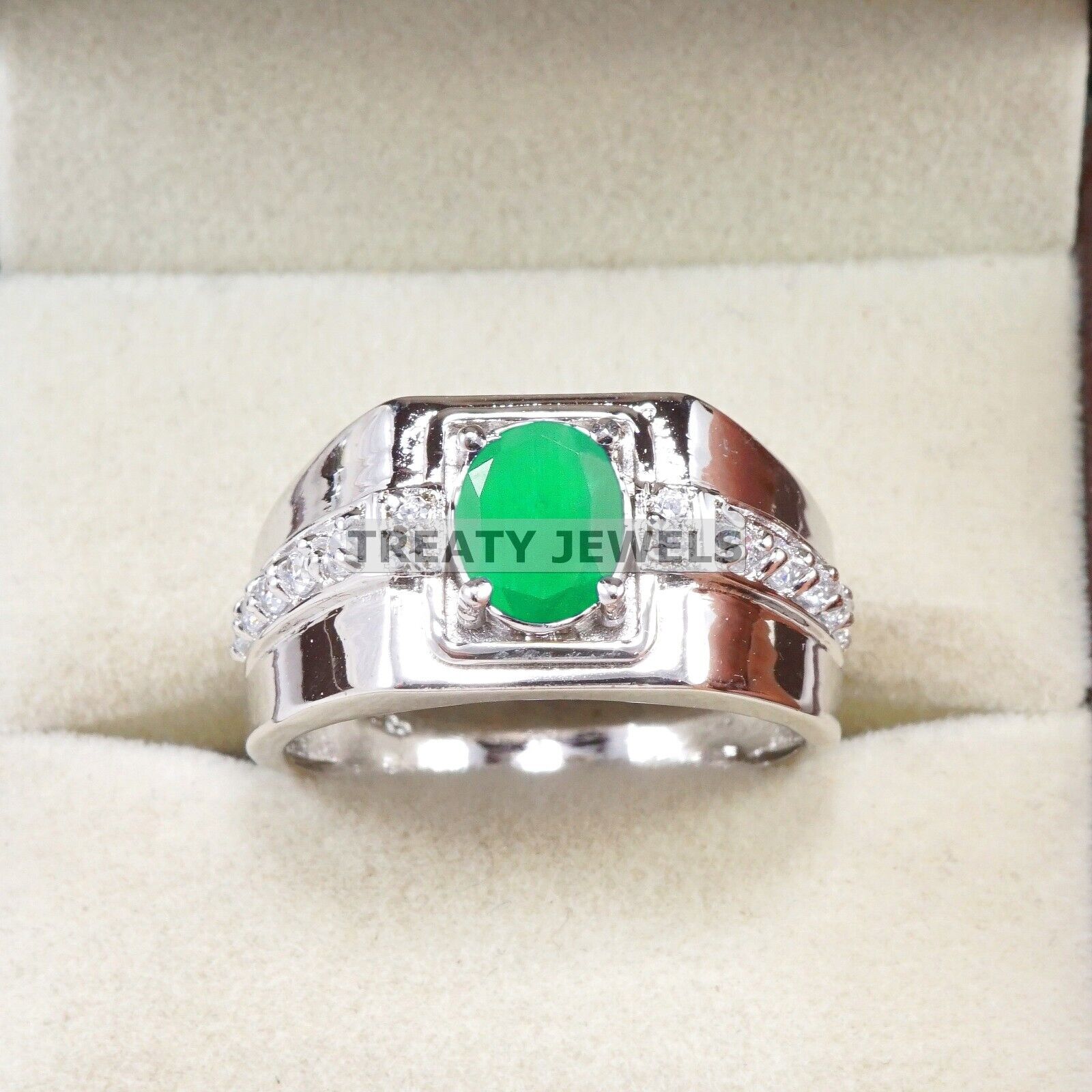 

Emerald Oval Cut Gemstone With 925 Sterling Silver Ring For Men s #B31 JL375671284119 4-16 US срібний