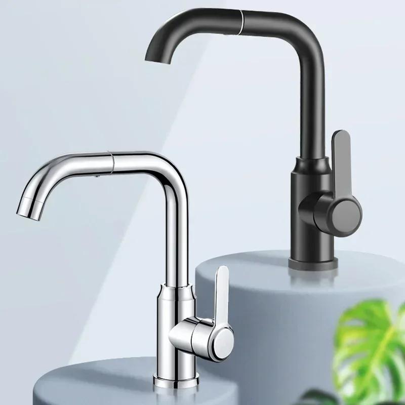 Basin Faucet Bathroom Sink Mixer Faucet Deck Mounted Splash Proof Water Tap Stainless Steel Single Handle Bathroom Faucets