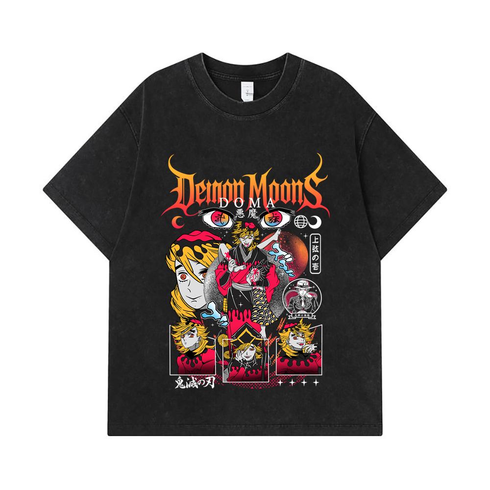 275 GSM Washed T-shirts 100% Cotton Demon Slayer V32 Doma Print Unisex Heavy Cotton T Shirt
