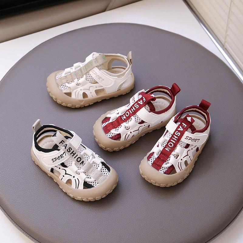 Kids Sandals Hollowed-out Mesh Breathable Boys Girls Casual Shoes Toes Capped 2025 Summer New Children Sports Sandals Hook&loop