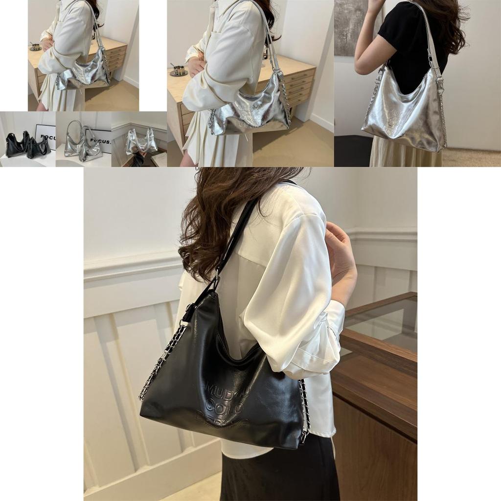 Trendy 2024 Women's Dual Shoulder Strap Tote Bag With Chain And Zipper Closure