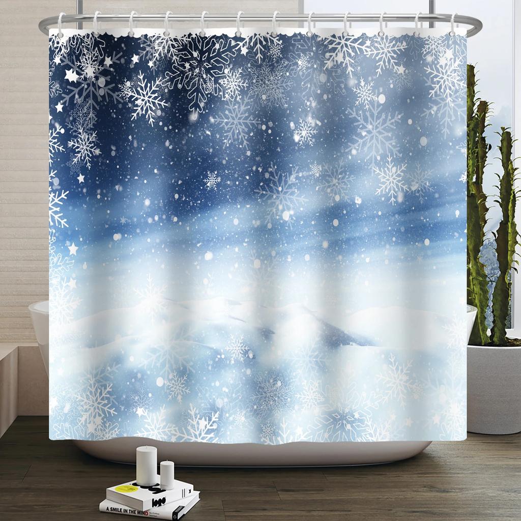Christmas Shower Curtain Xmas Tree Winter Forest Snow Cute Snowman Bathroom Shower Curtain Waterproof Bath Curtain With Hook