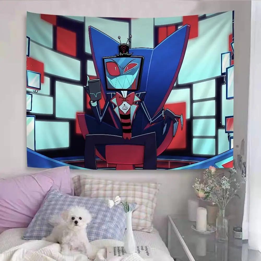Anime Vox Tapestry H Hazbin H Hotel TV Head Devil Printing Tapestry Teen Boy Room Dormitory Game Room Decoration