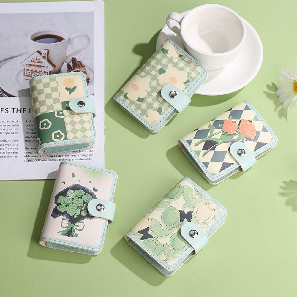 PU Leather Flower Card Holder 22 Card Slots ID Card Case Kawaii Credit Card Holders  Lady