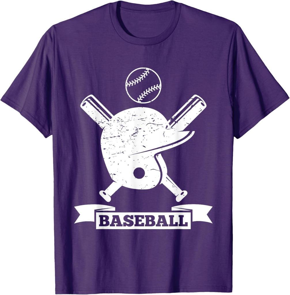 Baseball Helmet Bat Vintage Graphic Tee Casual Cotton Short Sleeve TShirt