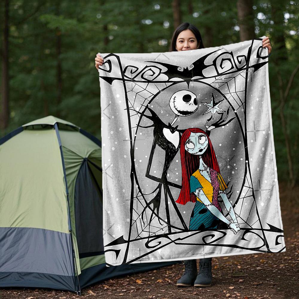 

1pc, Jack Skellington and Sally Blanket Seasonal Home Decorative Throw for All Seasons, Living Room, Travel, Camping, Car Blankets 80x120cm