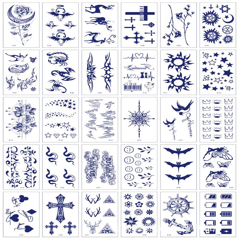 30pcs Ins Cartoon Love Flower Butterfly Snake Magic Tattoo Sticker Body Art Arm Fake Tattoos Waterproof Long Lasting English Letter Temporary Tattoo