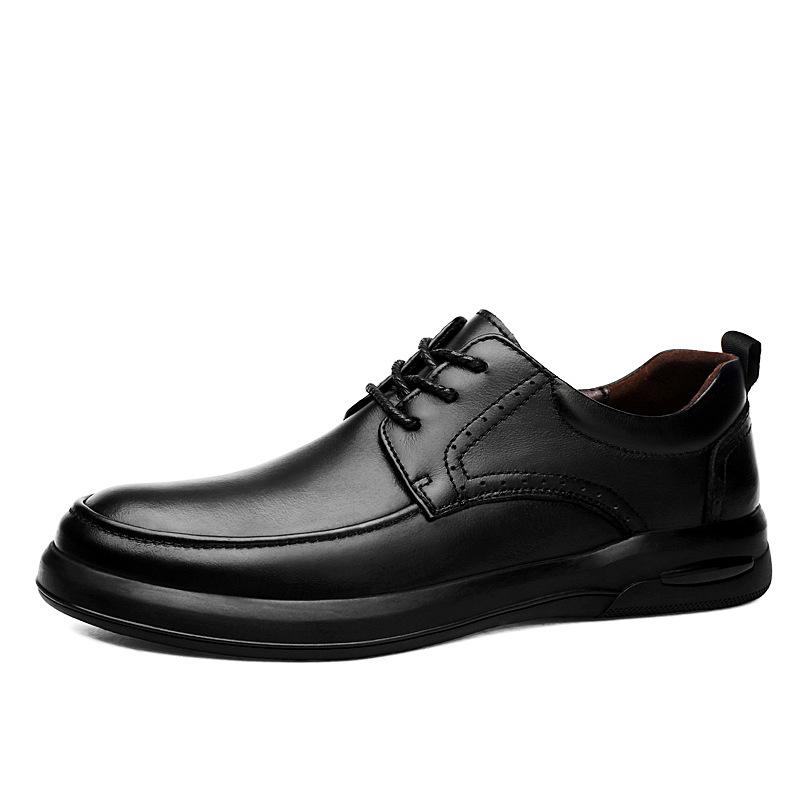 Men s 2023 Brown Casual Business Leather Shoes with Thick Sole, Genuine Top Layer Cowhide. 39