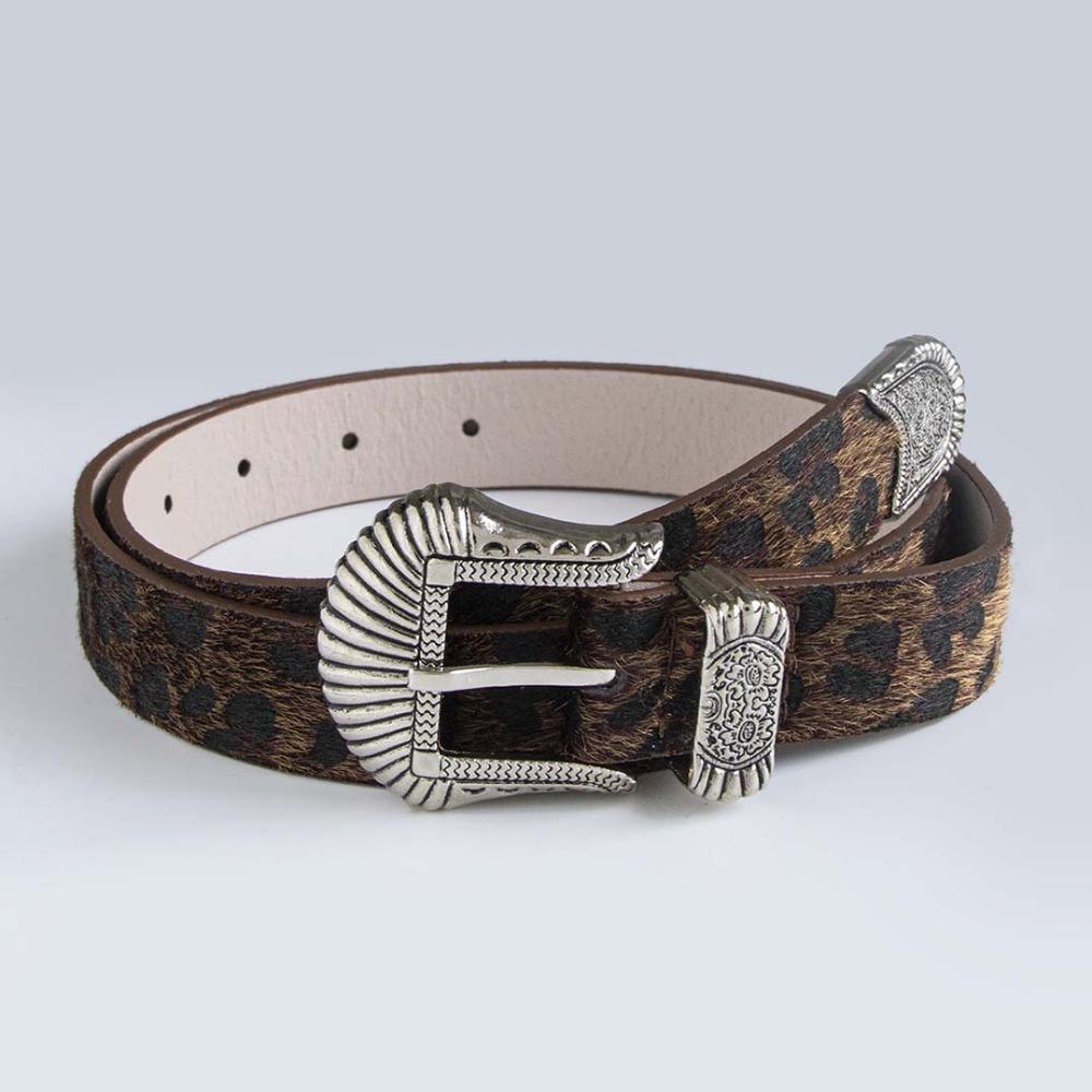 Zinc Zinc Alloy Leopard Print Belt Cool PU Vintage Waistband Western Countryside Carved Buckle Belt  Women