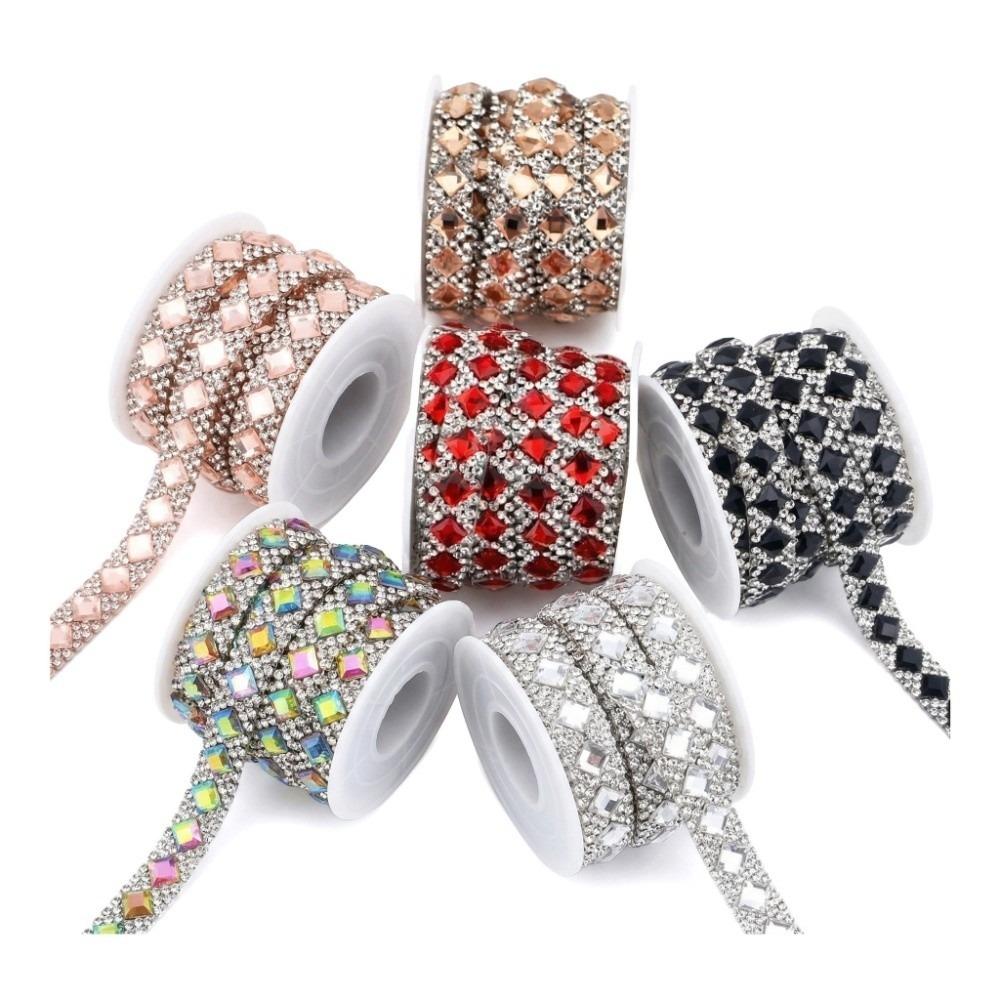 3 Yards Self Adhesive Square Rhinestone Flexible Shiny Rhinestone Sticker Sparkling DIY Decoration Rhinestone Strip