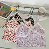 #Summer sweet small fresh floral pure desire vest short top girl V-neck lace splicing small