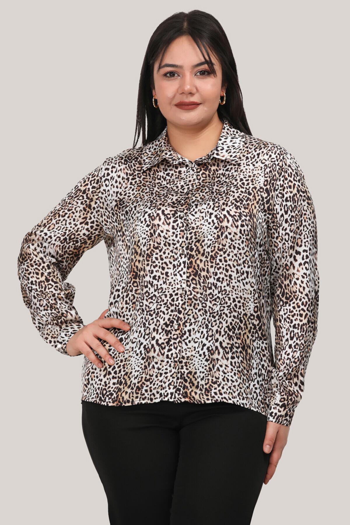 

Атласная рубашка больших размеров 48 леопардовый