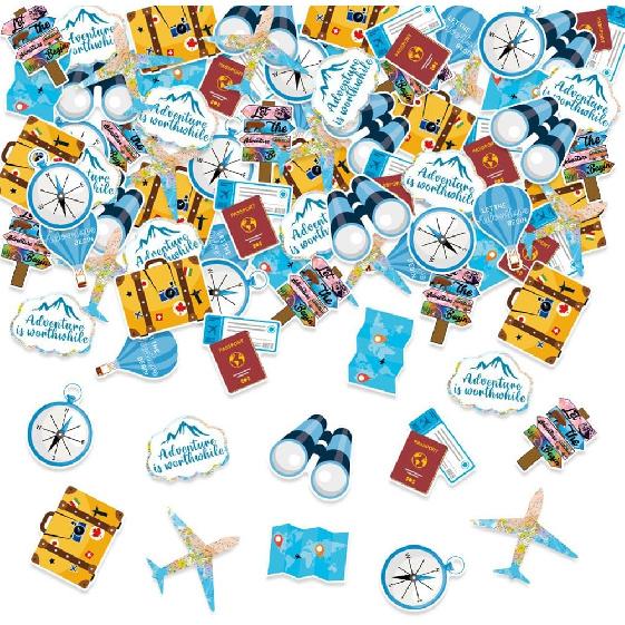 Travel Themed Confetti,100pcs Travel Adventure Party Table Decorations Let the Adventure Begin Bon Voyage Airplane Travel Around the World Theme for