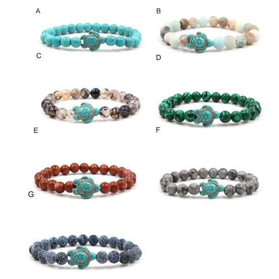 Beads Bracelet Sea Turtle Beaded Elastic Rope Adjustable Boho Decoration Valentines Day Gift Women Men 8mm Natural Faux Stone Friendship Bangle Dating