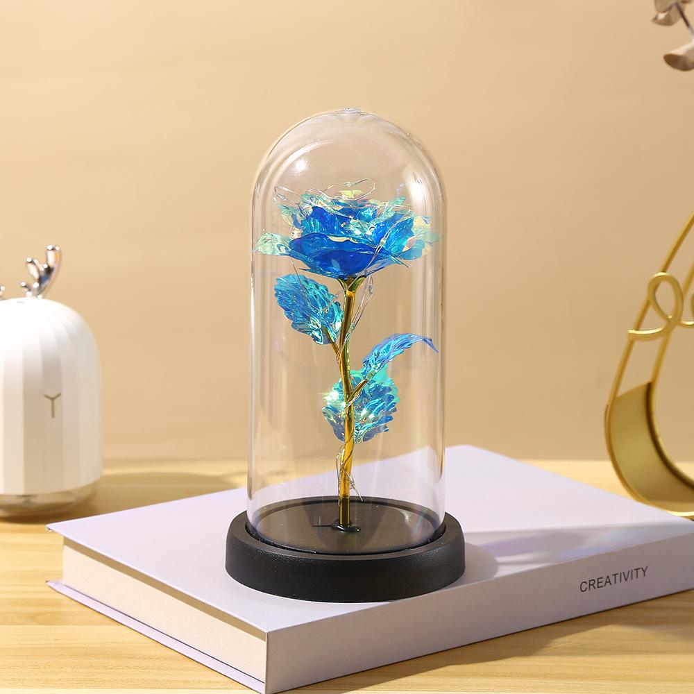 Valentine's Day Immortal Flower Glass Cover Gold Foil Rose Romantic Bouquet Ornament Couple New Year Birthday Gift