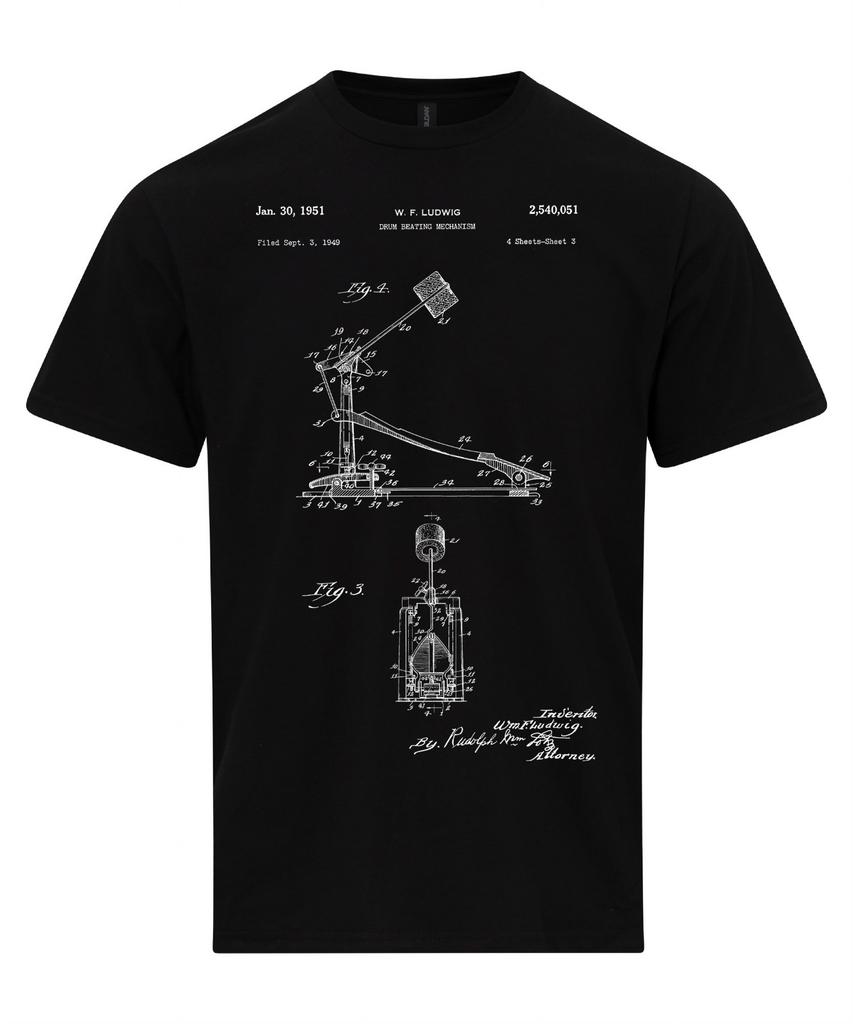 Drum Kick Patent Drummer Drum Pedal Percussion Blueprint T-Shirt