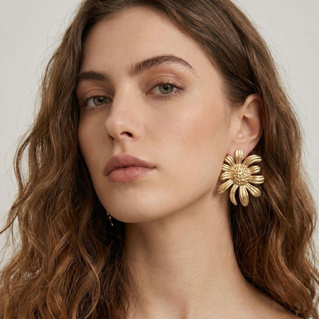 European & American Stylish Irregular Flower Stud Earrings for Women's Elegant Personality