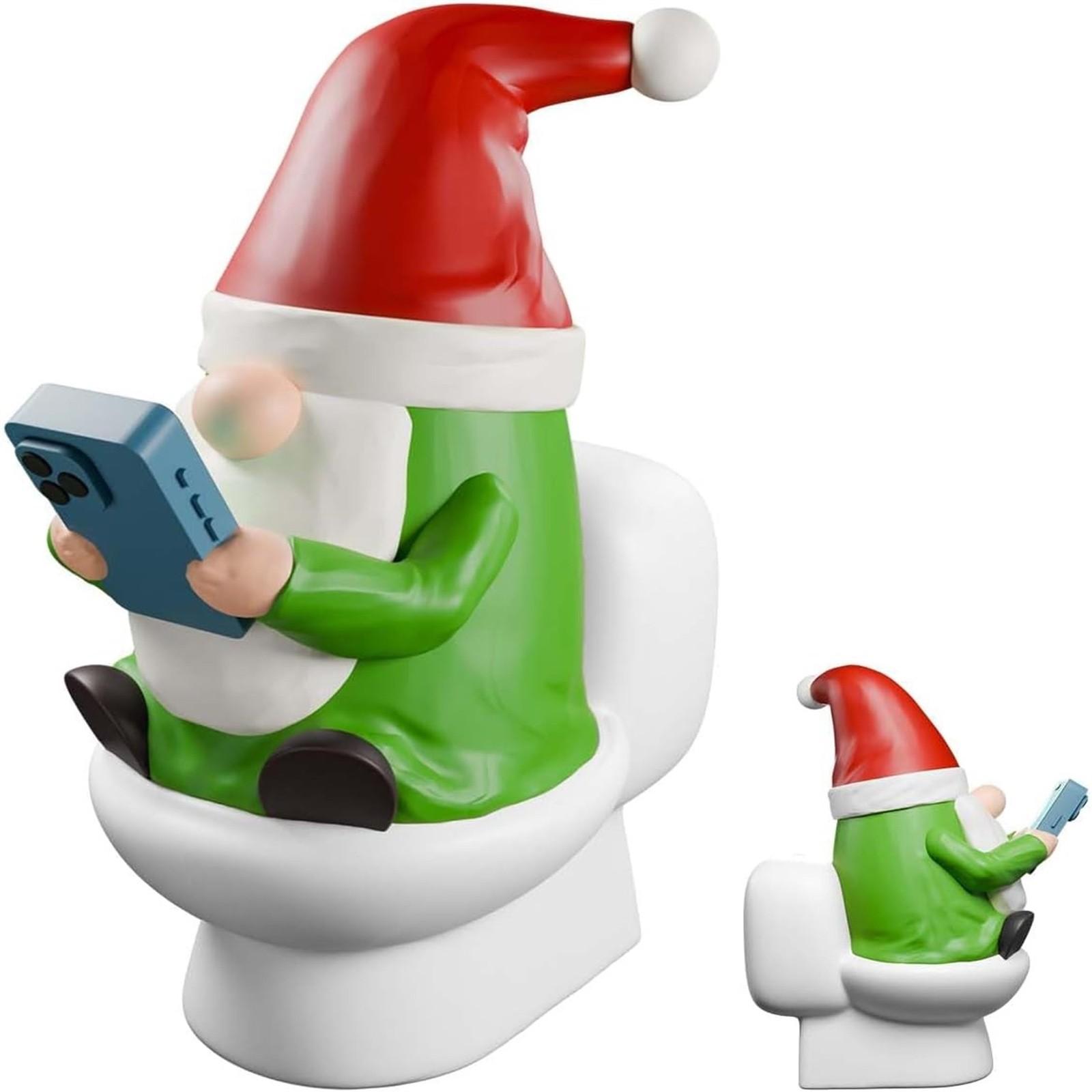 

Новинка, рождественская фигурка гнома, читающего свой смартфон на унитазе, забавные рождественские украшения ручной работы в виде гнома для дома One Size зелёный