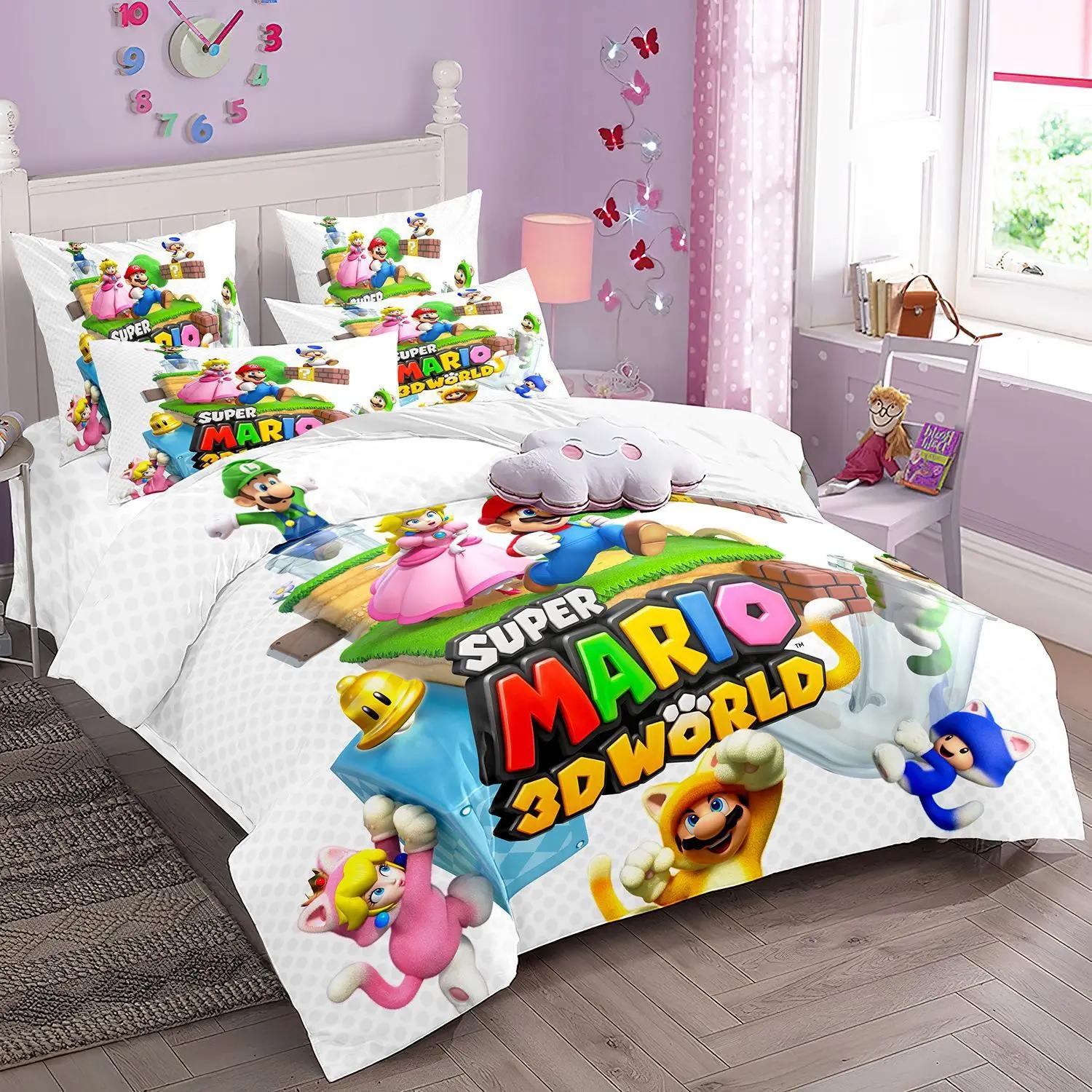 

3D HD SuperS M-Mario Bedding Set Game Characters Super Bros Duvet Cover,Children s Quilt covers Pillowcase 2/3Pcs Single Twin 140x200cm-2pcs