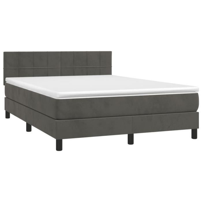 3141300 vidaXL Lit à sommier tapissier et matelas Gris foncé 140x190cm Velours