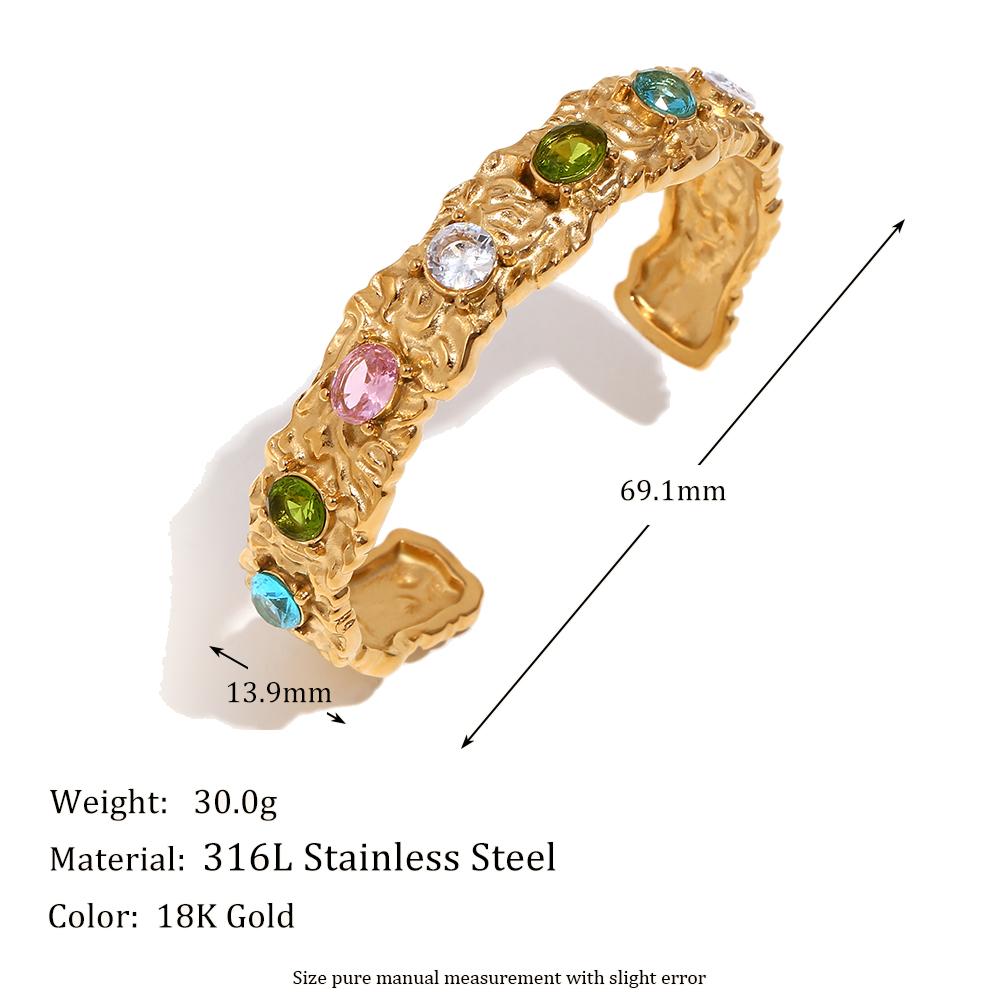 

MamacitaSlay Luxury Titanium Round AAA Zircon 14mm Width Irregular Cuff bangles stainless steel bracelet women Jewelry