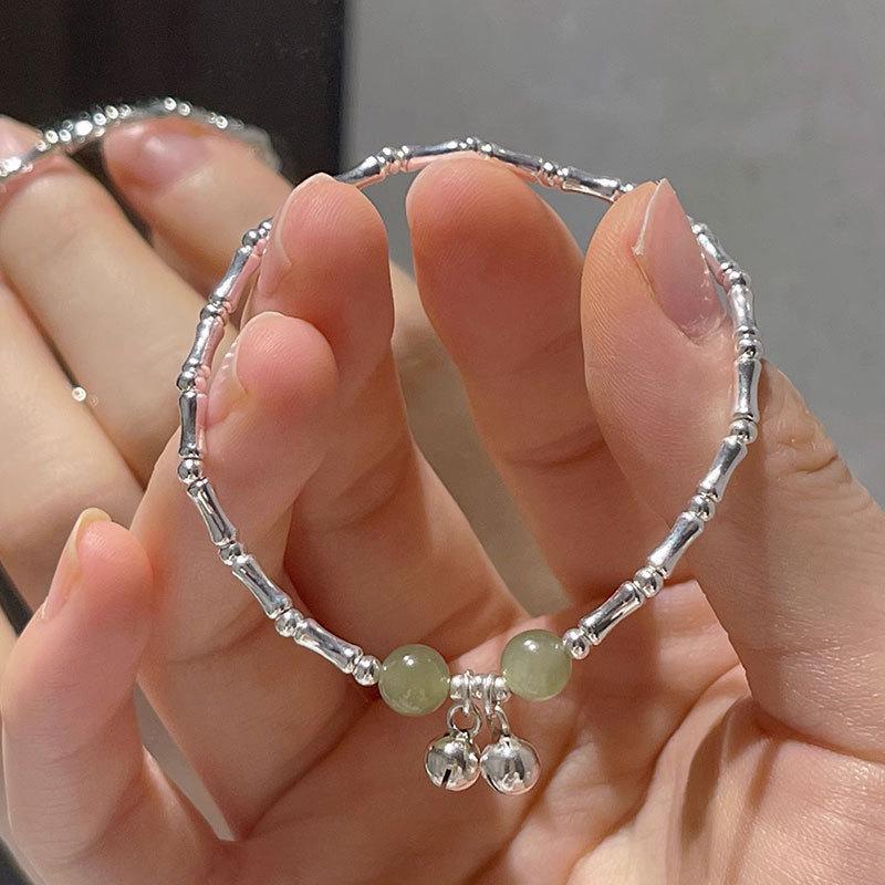

S925 Серебряный браслет Hetian Jade Bell для женщин Универсальный новый китайский стиль Элегантный бамбуковый шарнир Нишевый дизайн 925