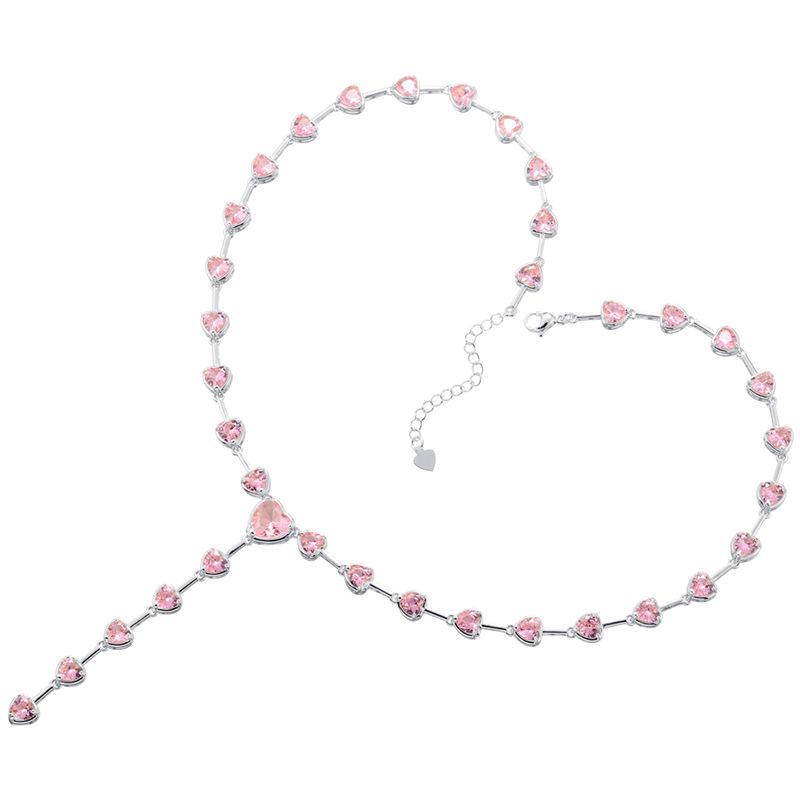 Elegant Temperament Inlaid With Diamonds, Pink Diamonds, Bamboo Joints, Love Bracelet, Necklace, Sweet Peach Heart Jewelry Set Vl315-316