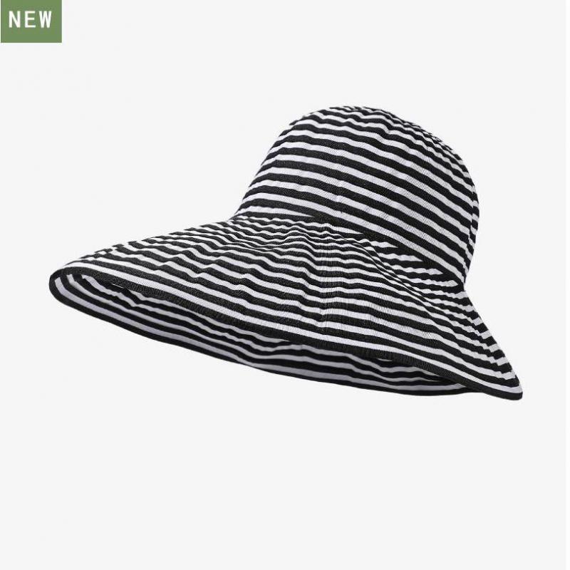 Sombreros de Verano Para Mujer Sombrero de Sol Plegable Rayado de Ala Ancha Casual Sombrero de Sol Parasol