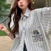 College Style Tie Striped Women's Shirt Loose Versatile Casual Short Sleeved Shirts American Retro Single Breasted Tops