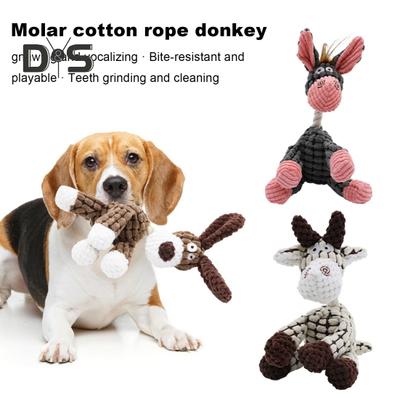 Squeaky Plush Dog Toy Interactive Stuffed Animal Toy Plush Donkey Dog Chew Toy with Squeaker Indestructible Puppy Teeth Cleaning Toy
