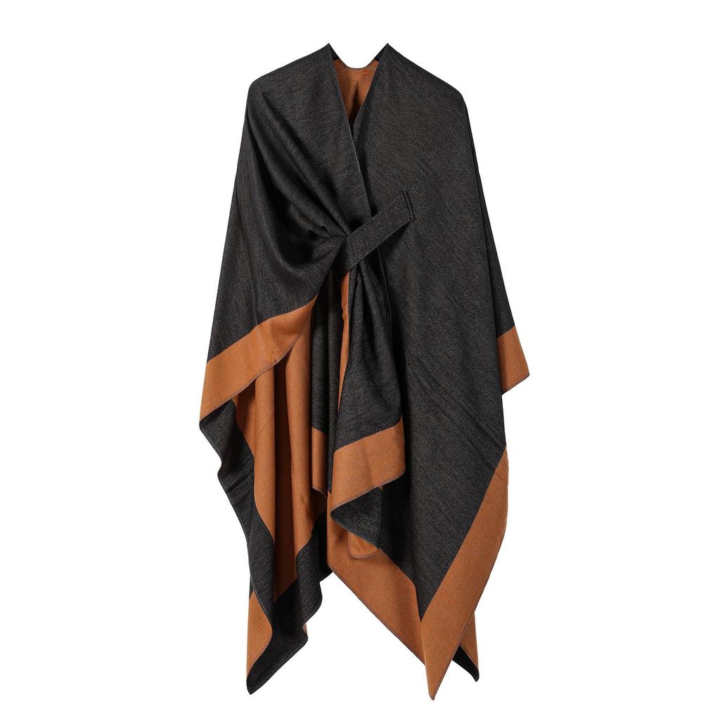 Multi-Functional Women's Solid Color Shawl Cloak with Fringe