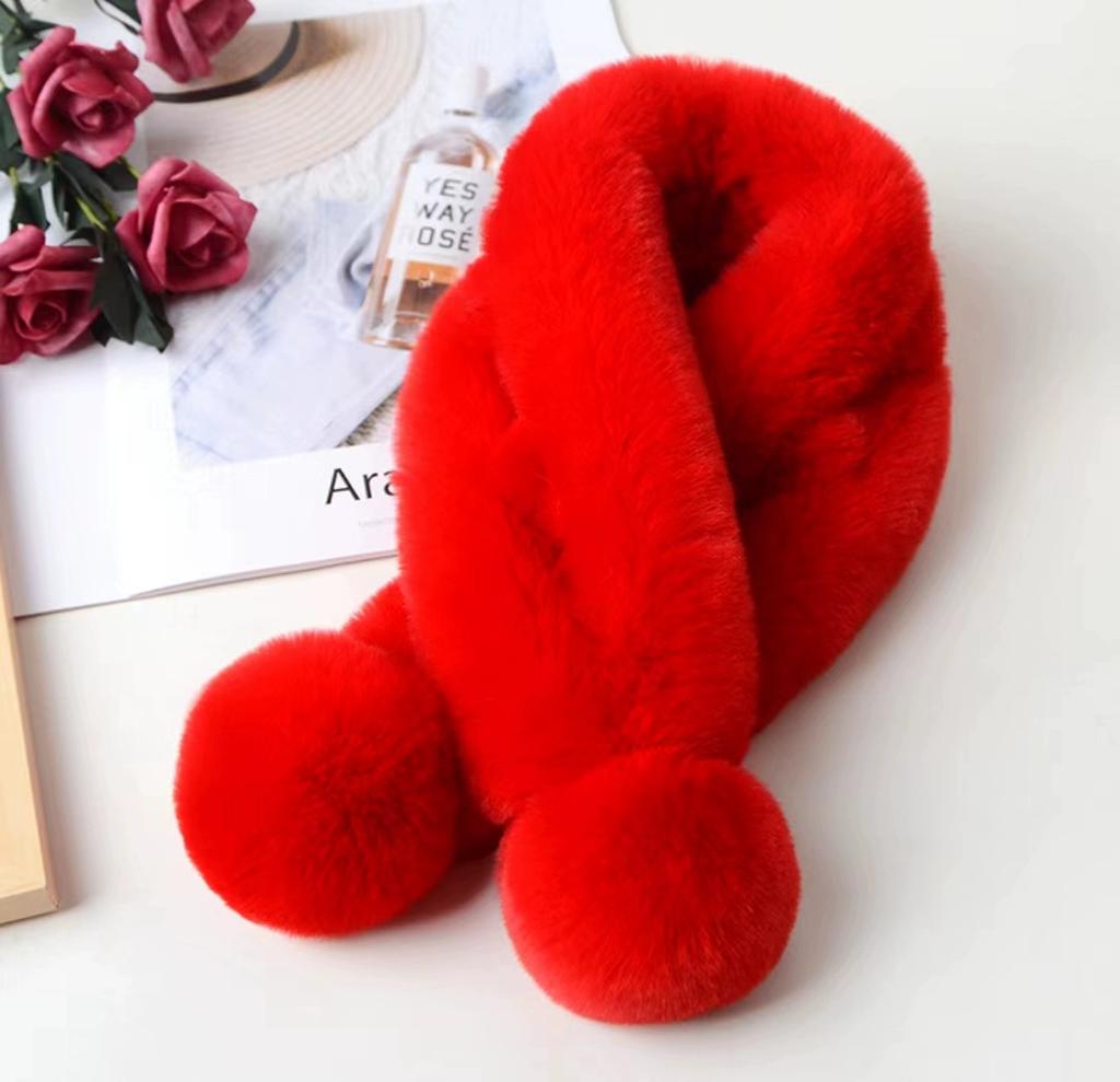 Versatile Rabbit Hair Scarf Women's Autumn and Winter Warm Real Rex Rabbit Hair Scarf Solid Color Children's Universal Thickened Hair