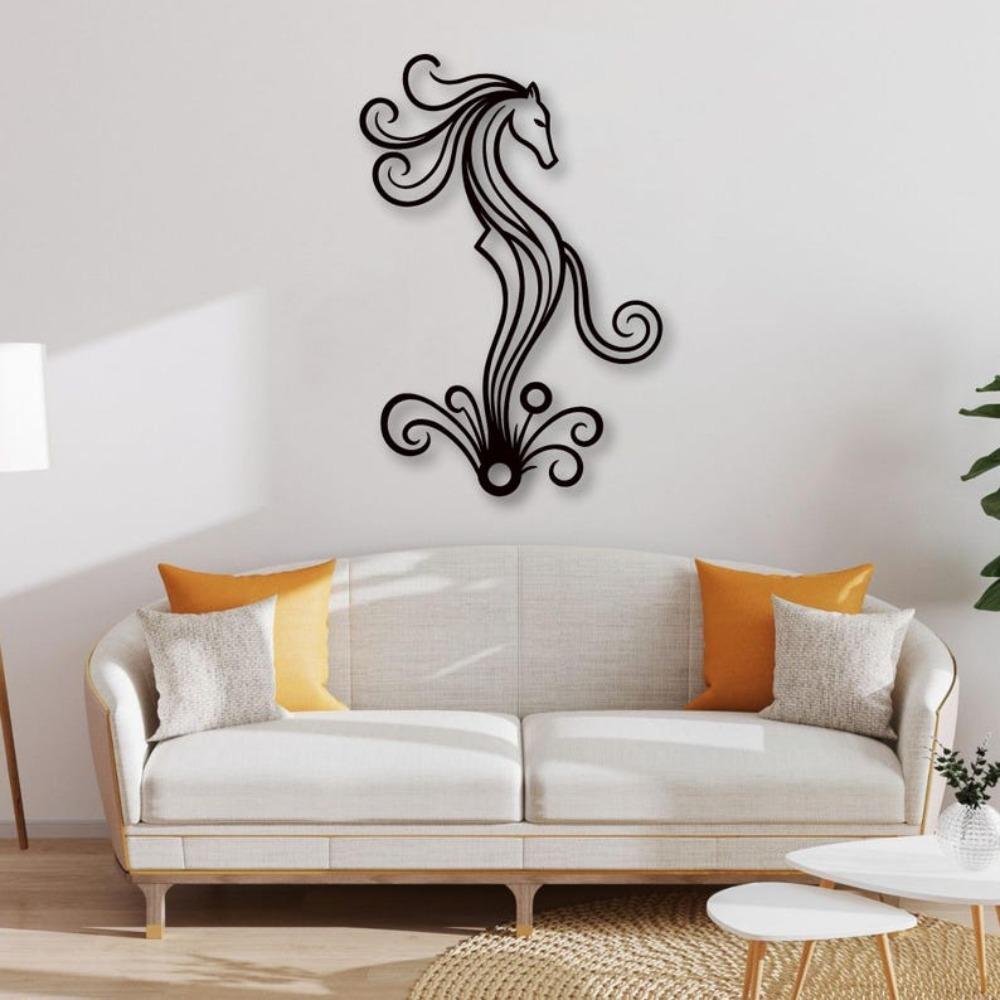 Wrought Iron Horse Head Wall Decor, Modern Animal Metal Art, Equestrian Home Decoration for Living Room, Black Abstract Sculpture