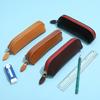 Genuine Leather Pencil Case With Zipper Minimalist Vintage Stationery Organizer Pens Pencils