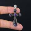 Sage Amethyst Gemstone Handmade 925 Sterling Silver Cross Pendant 2.10" I3f18