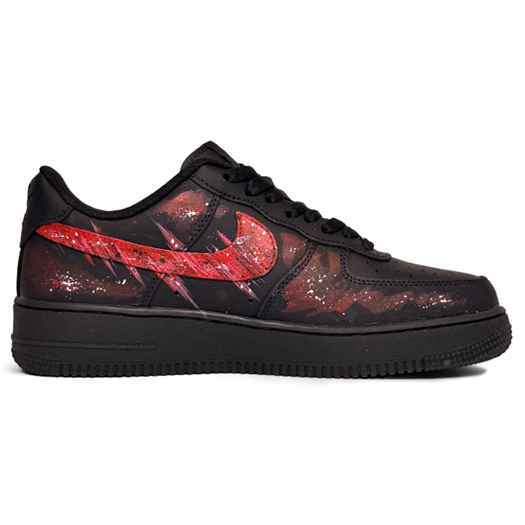Nike Air Force 1 Läder Slitstarka Låga Skateboard Skor Unisex Svart Röd CW2288-001(Team1521-)