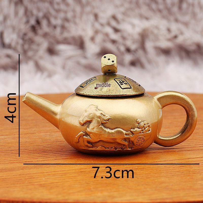 Brass Gold Mahjong Teapot with Red Rope Handle