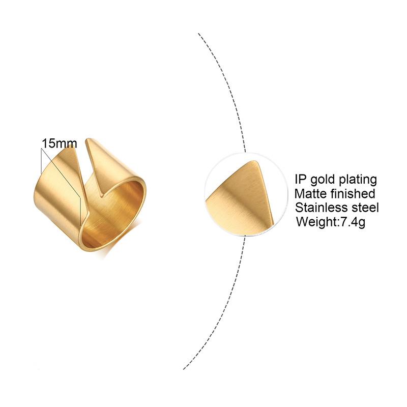 Chic Geometric 15MM Stainless Steel Gold Color Rings for Women, Girls Birthday Party Statement Gift To Her Metal Jewelry