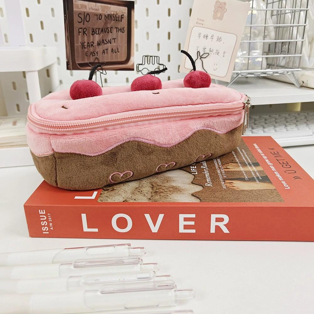 Cute Plush Cherry Cake Pencil Bag Girls Ins Style Exquisite Pen Storage Case Large Capacity Student High-value Stationery Boxes