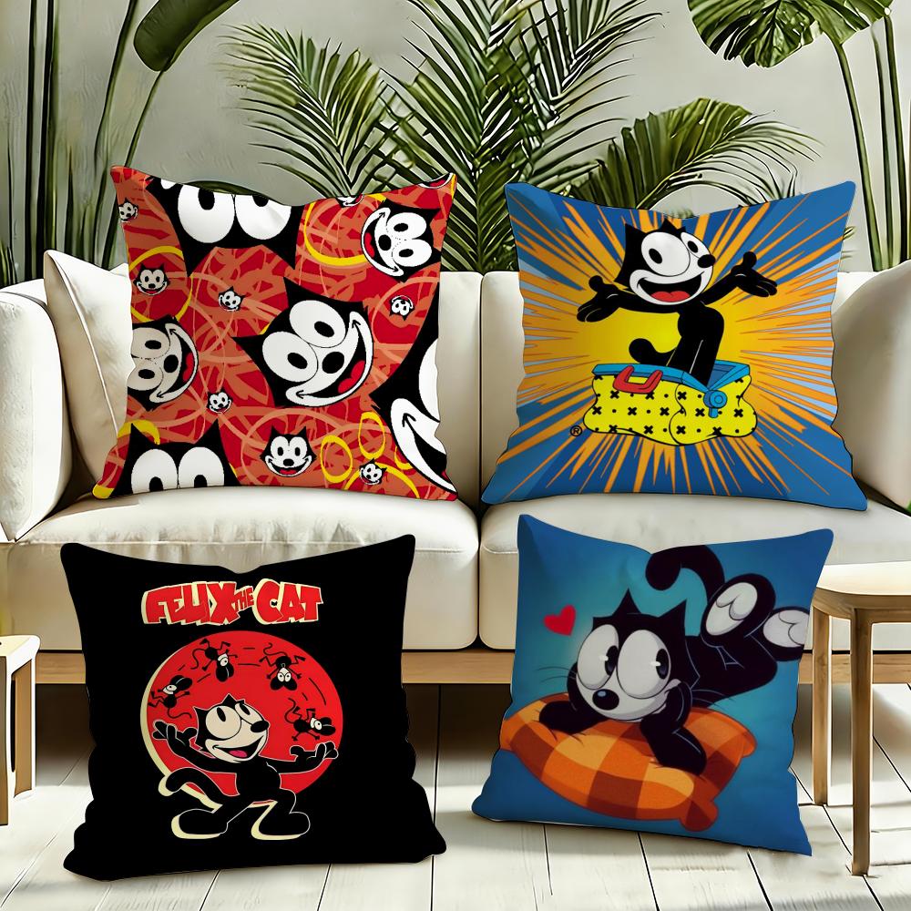 F-Felix The Cat Exquisite Cushion Cover Silky Short Plush Invisible Zipper Dustproof Sofa Pillow Case For Home Decor