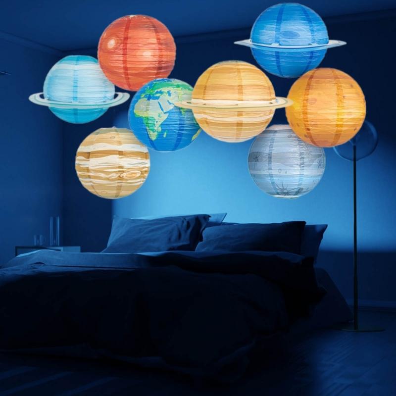 8PCS/Set Paper Planet Decors Unique Space Theme Birthday Parties Decorations Solar System Hangings Decorations