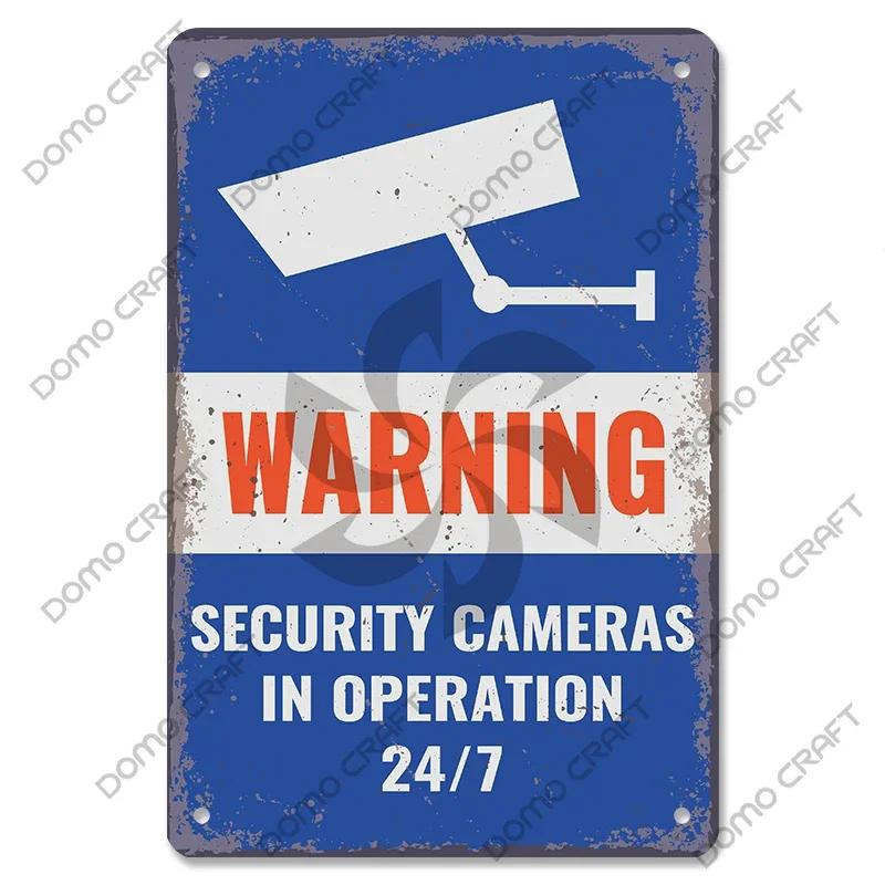Warning CCTV Tin Signs Metal Plaque Notice  Hour Security Camera Vintage Poster Metal Plate Wall Decor for Mall Shop Bar Home
