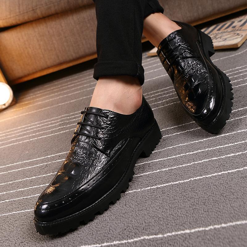 Leather shoes men's winter velvet British style formal wear pointed head inner height increase casual wedding shoes business work men's shoes