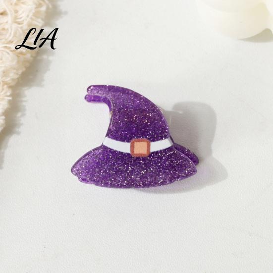 Black Cat Spider Witch Hat Accessories Halloween Cartoon Hair Clips for Women Girls, Acrylic Glitter Pumpkin/Ghost/Bat/Cat Accessories, Cute
