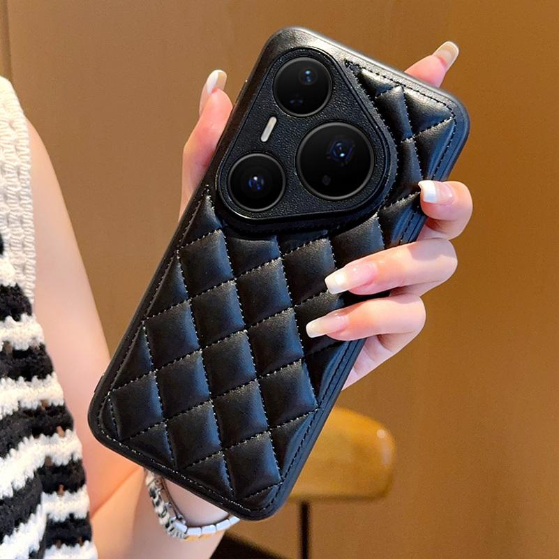 Three-dimensional Puff Check Fragrance Style Leather Case For Huawei Pura80 Ultra Pura 80 Pro 70 60 Mate 70 Pro + 60 50 Cover