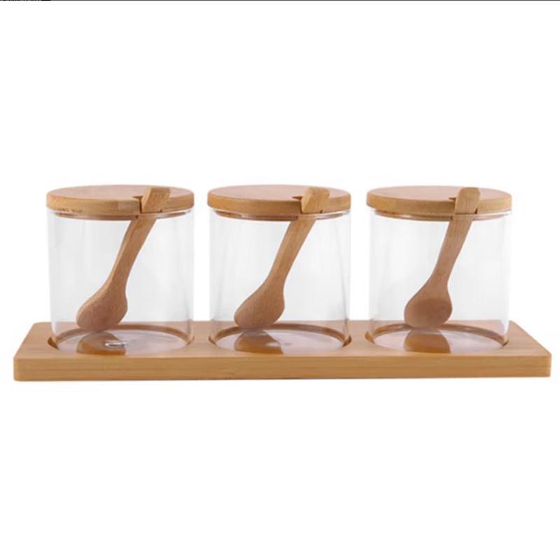 Wild Pigeon 3-Piece Glass Spice Jar Set with Bamboo Lids