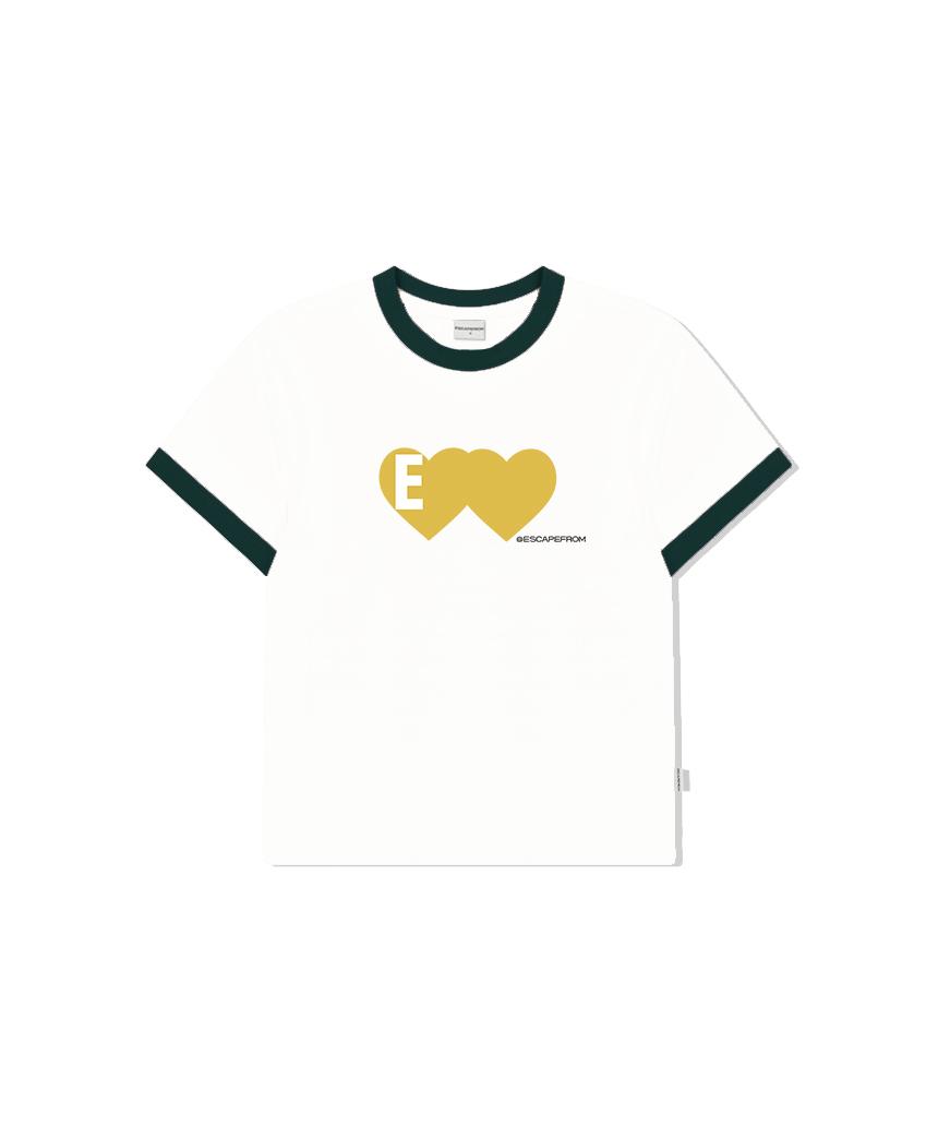 Escape From Heart E Logo Print Ringer Short Sleeve T-Shirt Green L